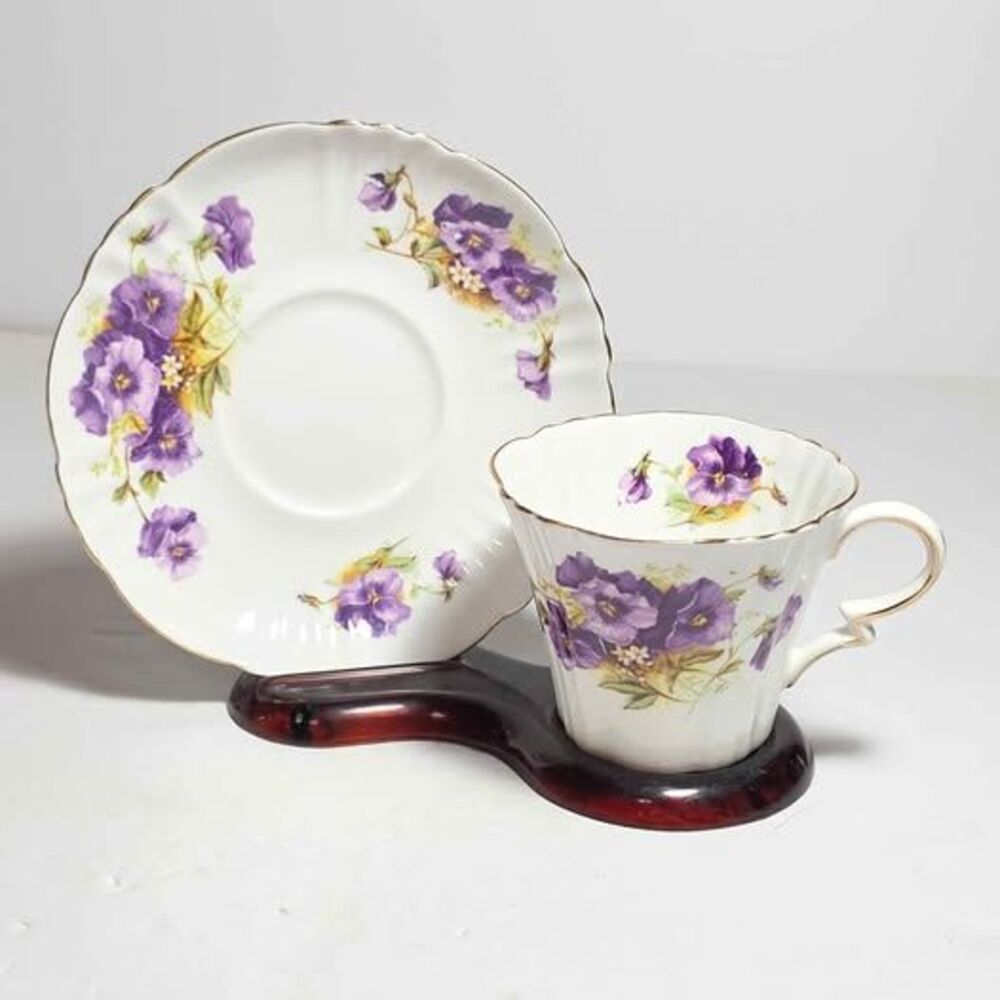 Royal Standard Teacup and Saucer Purple Violets Vintage